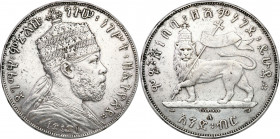 Ethiopia
Ethiopia, Manelik II (1889-1913). Birr 1897 A, Paris 

Resztki połysku.KM 5

Details: 28,05 g Ag .835 
Condition: 3 (VF)
