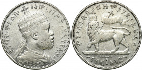 Ethiopia
Ethiopia. 1/2 Birr EE 1895 = 1903 AD 

Ślady obiegu

Details: 13,98 g Ag 
Condition: 3 (VF)