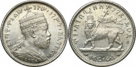 Ethiopia
Ethiopia. 1/4 Birr EE 1895 = 1903 AD 

Dużo połysku w tle.

Details: 7,01 g Ag 
Condition: 2/2+ (EF/EF+)
