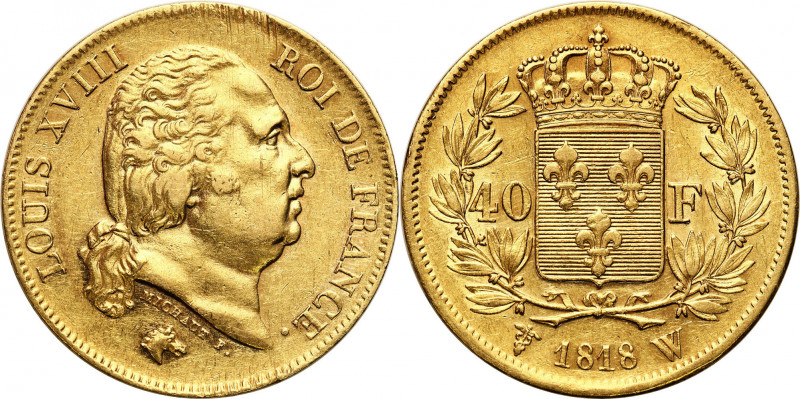 France
France, Louis XVIII (1814-1824). 40 francs 1818 W, Lille 

Bardzo ładn...