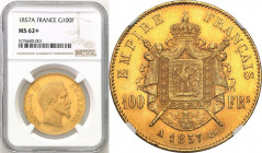 France
France, Napoleon III (1852-1870). 100 francs 1857 A, Paris NGC MS62 + 

Złota moneta o wadze 32.23 g próby 900.Menniczy egzemplarz w grading...