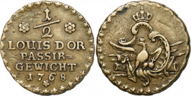 France
France. Weight for 1/2 Louis dated 1768 

Patyna, minimalne ślady obiegu.

Details: 3,26 g Mosiądz 
Condition: 3+ (VF+)