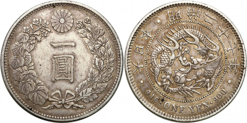 Japan
Japan. 1 Yen 1894 

Patyna.KM A25.3

Details: 26,89 g Ag 
Condition:...