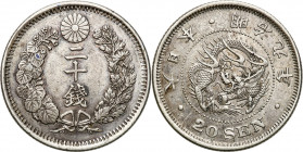 Japan
Japan. 20 Dream 1876 

Patyna.KM 24

Details: 5,29 g Ag 
Condition: 3/3+ (VF/VF+)