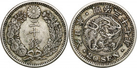 Japan
Japan. 20 Dream 1904 

Patyna.KM 24

Details: 5,40 g Ag 
Condition: 3/3+ (VF/VF+)