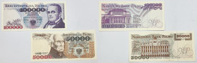 Banknotes of the Polish People Republic
POLSKA / POLAND / POLEN / POLOGNE / POLSKO

50.000 zlotych 1989 seria F i 100.000 zlotych 1993 seria C - RA...