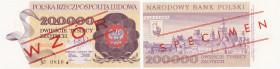 Banknotes of the Polish People's Republic - Specimens
POLSKA / POLAND / POLEN / POLOGNE / POLSKO

SPECIMEN / PATTERN. 200.000 zlotych 1989 seria A ...