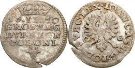 John II Casimir 
POLSKA/ POLAND/ POLEN / POLOGNE / POLSKO

Jan II Kazimierz. DwuGrosz / Groschen 1650, Bydgoszcz 

Głowa wołu (herb Wieniawa) bez...