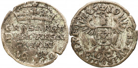 John II Casimir 
POLSKA/ POLAND/ POLEN / POLOGNE / POLSKO

Jan II Kazimierz. DwuGrosz / Groschen 1650, Wschowa 

Głowa wołu (herb Wieniawa) u doł...