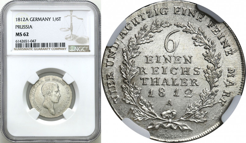 Germany
Germany, Prussia. 1/6 thaler 1812 A Berlin NGC MS62 - BEAUTIFUL 

Pię...