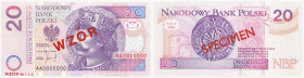 Polish banknotes 1994-2021
POLSKA / POLAND / POLEN / POLOGNE / POLSKO

SPECIMEN / PATTERN. 20 zlotych 1994 seria AA 

WZÓR / SPECIMEN, numeracja ...