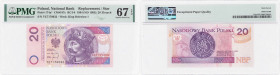 Polish banknotes 1994-2021
POLSKA / POLAND / POLEN / POLOGNE / POLSKO

20 zlotych 1994 seria zastępcza YE, PMG 67 EPQ 

Rzadsza seria zastępcza.W...