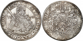 Germany
Germany, Saxony. August (1553-1586). Thaler 1570 HB, Dresden 

Aw.: Półpostać władcy w prawo trzymającego miecz, w polu przedzielona data 1...