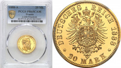 Germany
Germany. Prussia Friedrich III. 20 brands 1888 A, Berlin PCGS PR65 CAM (2 MAX) - RARE 

Wyśmienicie zachowana moneta wybita stemplami lustr...