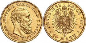 Germany
Germany, Prussia. 10 Mark 1888 - BEAUTIFUL 

Atrakcyjny egzemplarz z dużą ilości połysku menniczego.&nbsp;Rzadka dziesięciomarkowa.Friedber...