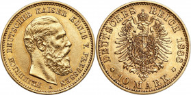 Germany
Germany, Prussia. Frederick III. 10 marks 1888 A, Berlin 

Atrakcyjny egzemplarz z dużą ilości połysku menniczego.Jaeger 247; Friedberg 382...
