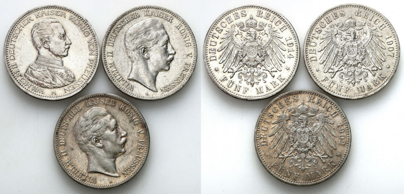 Germany
Germany, Prussia. 5 marks 1902 A, 1907 A, 1914 A, Berlin, set of 3 coin...