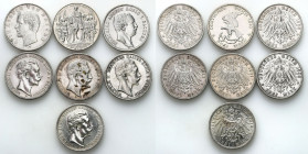 Germany
Germany, Prussia and Saxony. 3 mark 1908-1913, set of 7 coins 

Monety około stanu 3. Łącznie 7 sztuk.Jaeger 47, 103, 110, 135

Details: ...