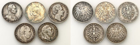 Germany
Germany, Bavaria and Prussia. 2 brands 1876-1913, set of 5 coins 

Obiegowe egzemplarze, zróżnicowany zastaw.&nbsp;AKS 115, 134, 136, 142, ...