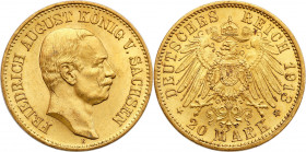 Germany
Germany, Saxony. Frederick Augustus III. 20 marks 1913 E, Muldenhtten - RARE YEAR 

Rzadszy rocznik w pięknym stanie zachowania.Friedberg 3...