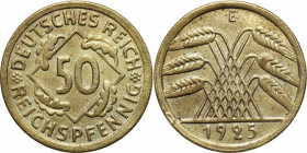 Germany
Germany, Weimar Republic. 50 pfennigs 1925 E, Muldenhtten (designed by Waldemar Raemisch) - RARE 

50 fenigów 1925 E, Muldenhütten ( projek...