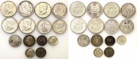 USA (United States of America)
World - USA, Germany, Hungary, Yugoslavia, France, set of 14 silver coins 

Zróżnicowany zestaw monet srebrnych.Pozy...