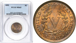 USA (United States of America)
USA. 5 cents 1892 PCGS MS65 - BEAUTIFUL 

Pięknie zachowana moneta z fenomenalnym, pełnym lustrem menniczym przykryt...