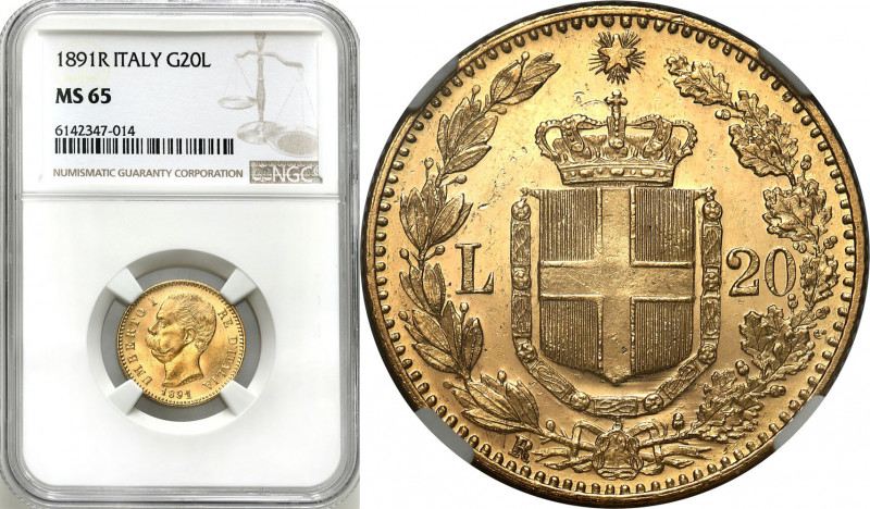 Italy
Italy. Umberto I (1878-1900). 20 Lire 1891R, Rome NGC MS65 - BEAUTIFUL 
...