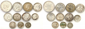 World coins sets
World - USA, Lithuania, Hungary, Italy, Netherlands, UK, set of 11 silver coins 

Zróżnicowany zestaw monet srebrnych.Pozycje w ró...