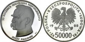 Coins Poland People Republic (PRL)
POLSKA / POLAND / POLEN / POLOGNE / POLSKO

PRL. 50.000 zlotych 1988 Piłsudski PCG PR70 

Menniczy egzemplarz....