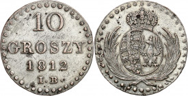 Duchy of Warsaw
POLSKA/ POLAND/ POLEN / POLOGNE / POLSKO

Księstwo Warszawskie. 10 groszy 1812 IB, Warsaw - PRETTY 

Aw.: Ukoronowana dwupolowa t...