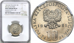 Coins Poland People Republic (PRL)
POLSKA / POLAND / POLEN / POLOGNE / POLSKO

PRL. 10 zlotych 1981 Bolesław Prus NGC MINT ERROR MS66 (2MAX) 

Ci...