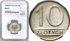 Coins Poland People Republic (PRL)
POLSKA / POLAND / POLEN / POLOGNE / POLSKO

PRL. 10 zlotych 1988 nominał NGC MS67 (2MAX) 

Druga najwyższa not...