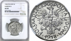Coins Poland People Republic (PRL)
POLSKA / POLAND / POLEN / POLOGNE / POLSKO

PRL. 5 zlotych 1958 Rybak – PODWÓJNE SŁONECZKO – WĄSKA DATA 8, NGC A...