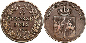 The November Uprising 
POLSKA/ POLAND/ POLEN / POLOGNE / POLSKO / RUSSIA / RUSSLAND / РОССИЯ

Powstanie Listopadowe. Trojak (3 grosze) 1831 KG, War...