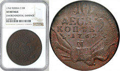 Collection of russian coins
RUSSIA / RUSSLAND / РОССИЯ

Rosja. Peter III. 10 Kopek (kopeck) 1762 NGC XF - RARE 

Aw: Dwugłowy orzeł carski, wokoł...