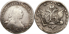 Collection of russian coins
RUSSIA / RUSSLAND / РОССИЯ

Rosja, Catherine II. 15 Kopek (kopeck) 1767 ММД, Moskwa 

Ciemna patyna, ślad po zawieszc...
