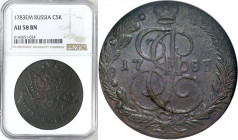Collection of russian coins
RUSSIA / RUSSLAND / РОССИЯ

Rosja, Catherine II. 5 Kopek (kopeck) 1783 EM, Jekaterinburg NGC AU58 - EXCELLENT 

Aw.: ...