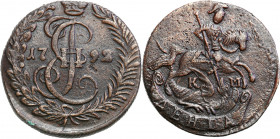 Collection of russian coins
RUSSIA / RUSSLAND / РОССИЯ

Rosja, Catherine II. Denga 1792 KM, Suzun 

Ładnie zachowana.Bitkin 831; Petrov 0,8 rub....