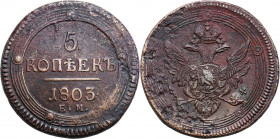 Collection of russian coins
RUSSIA / RUSSLAND / РОССИЯ

Rosja. Alexander I. 5 Kopek (kopeck) 1803 EM, Jekaterinburg - RARE 

Aw.: Dwugłowy orzeł ...
