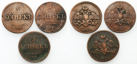 Collection of russian coins
RUSSIA / RUSSLAND / РОССИЯ

Rosja, Nicholas I. 5 Kopek (kopeck) 1830, 1834, 1835, set 3 pieces 

Zestaw zawiera 3 mon...
