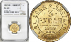 Collection of russian coins
RUSSIA / RUSSLAND / РОССИЯ

Rosja, Alexander II. 3 Rubel (Rouble) 1869 HI, Petersburg NGC MS63+ EXCELLENT 

Aw.: Dwug...