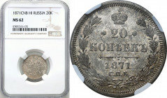 Collection of russian coins
RUSSIA / RUSSLAND / РОССИЯ

Rosja. Alexander II. 20 Kopek (kopeck) 1871 НI, Petersburg NGC MS62 

Doskonale zachowany...