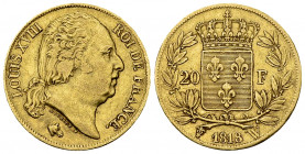 Louis XVIII, AV 20 Francs 1818 W, Lille
