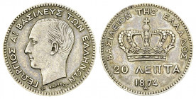Georgios I AR 20 Lepta 1874