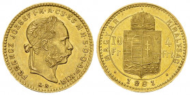 Hungary AV 10 Francs/4 Forint 1881