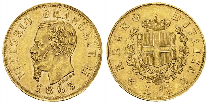 Vittorio Emanuele II, AV 10 Lire 1863, Torino 

Italia, Regno. Vittorio Emanue...