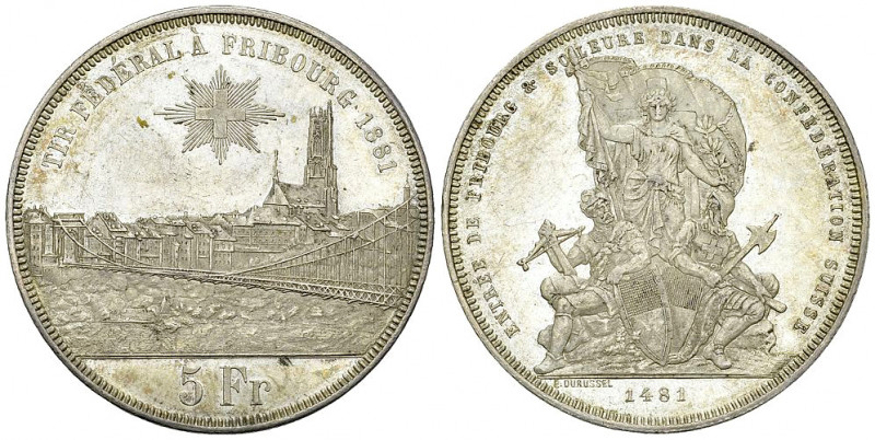 Freiburg, AR 5 Franken 1881, Tir fédéral 

Schweiz, Eidgenossenschaft. Fribour...