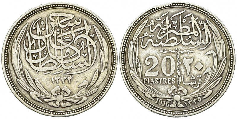 Egypt AR 20 Piastres 1916 

Egypt. Hussein Kamal (1914-1917). AR 20 Piastres A...