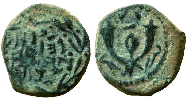 Judean Kingdom. John Hyrcanus I, 134 - 104 BC. AE Prutah.

14 mm. Weight: 2.33...